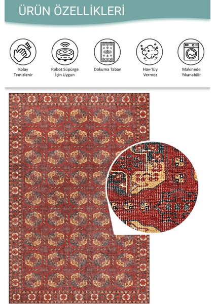 Relic Kırmızı Vintage Dokulu Klasik Desenli Dokuma Tabanlı Şönil Halı Al 475 fırsatları