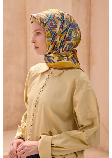 Tivil İpek Eşarp 4119 - 03 Sarı Karışık Desen