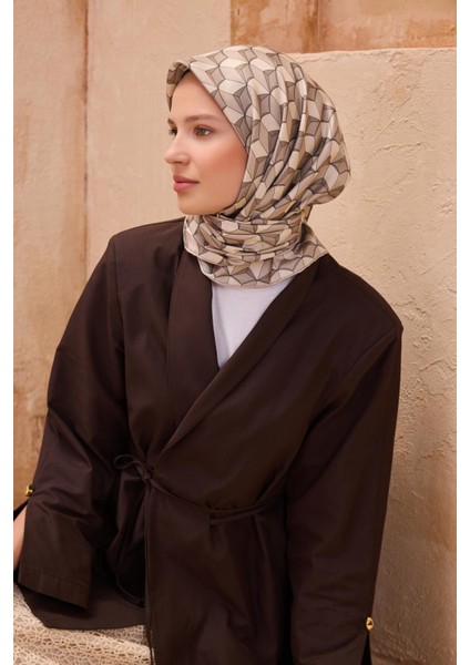 Tivil İpek Eşarp 4112 - 01 Krem Karışık Desen