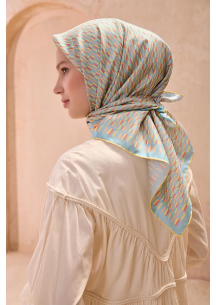 Tivil İpek Eşarp 4124 - 52 Su Yeşili Karışık Desen