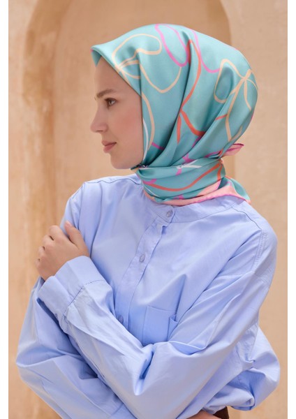 Tivil İpek Eşarp 4113 - 36 Mint Yeşili Karışık Desen