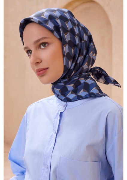 Tivil İpek Eşarp 4112 - 86 Mavi Karışık Desen