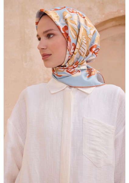 Tivil İpek Eşarp 4114 - 07 Açık Mavi Karışık Desen