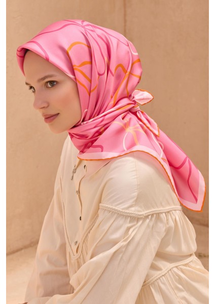 Tivil İpek Eşarp 4113 - 33 Pembe Karışık Desen