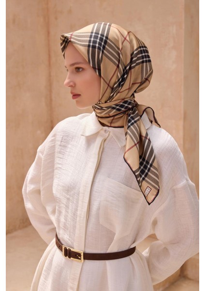 Tivil İpek Eşarp 4122 - 83 Sütlü Kahve Karışık Desen