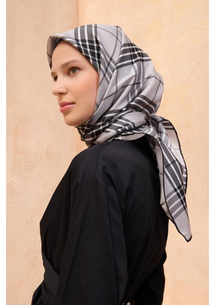 Tivil İpek Eşarp 4122 - 03 Gri Karışık Desen