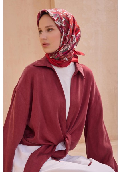 Tivil İpek Eşarp 4119 - 58 Kırmızı Karışık Desen