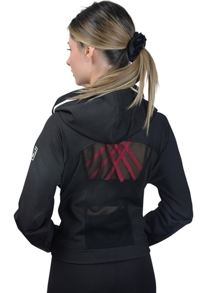 Siyah Kadın Crop Sweatshirt Fermuarlı Sırt Dekolteli Kapüşonlu Eşofman Üstü modelleri