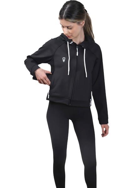 Siyah Kadın Crop Sweatshirt Fermuarlı Sırt Dekolteli Kapüşonlu Eşofman Üstü indirimleri