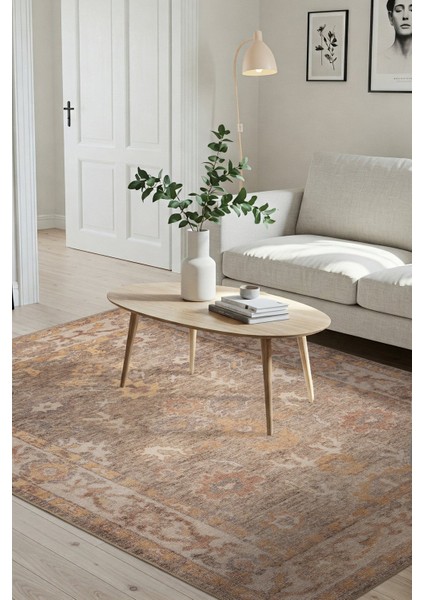 Relic Kahverengi Vintage Dokulu Klasik Desenli Dokuma Tabanlı Şönil Halı Al 522