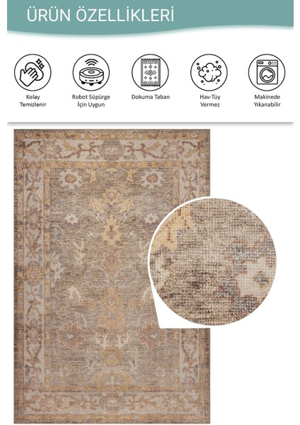 Relic Kahverengi Vintage Dokulu Klasik Desenli Dokuma Tabanlı Şönil Halı Al 522 fırsatları