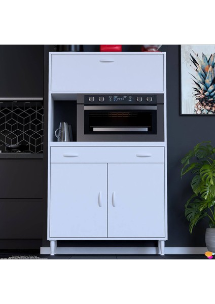 Vio (90X163,4X32.5 Cm) Çekmeceli, Kapaklı, Ekmeklikli. Mini/midi Mikrodalga Mutfak Dolabı