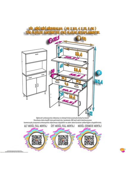 Vio (90X163,4X32.5 Cm) Çekmeceli, Kapaklı, Ekmeklikli. Mini/midi Mikrodalga Mutfak Dolabı fırsatları