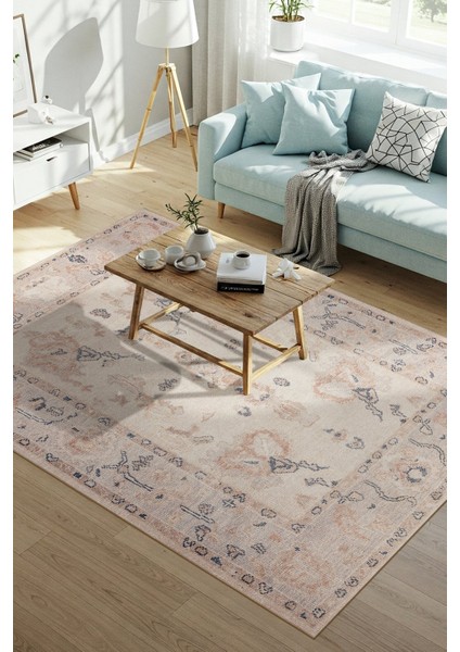 Relic Krem / Pudra Vintage Dokulu Klasik Desenli Dokuma Tabanlı Şönil Halı Al 510