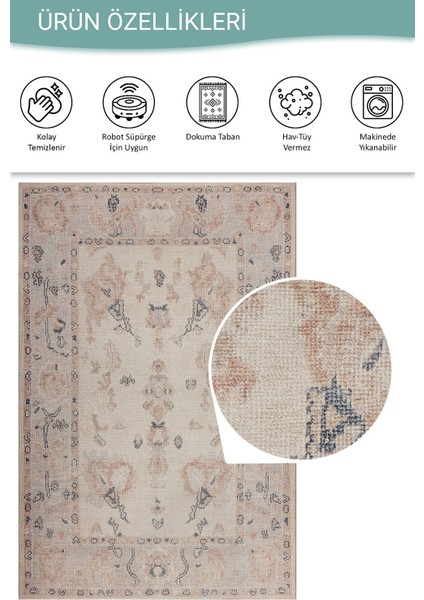 Relic Krem / Pudra Vintage Dokulu Klasik Desenli Dokuma Tabanlı Şönil Halı Al 510 fırsatları