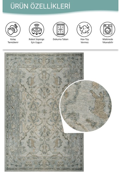 Relic Yeşil Vintage Dokulu Klasik Desenli Dokuma Tabanlı Şönil Halı Al 519 fırsatları