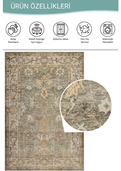 Relic Yeşil Vintage Dokulu Klasik Desenli Dokuma Tabanlı Şönil Halı Al 515 fırsatları