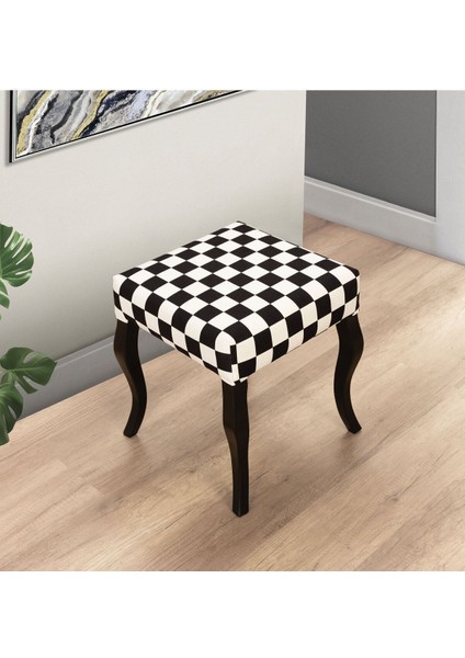 Puf Ahşap Cnc Lükens Ayaklı Boyalı Dama Desenli Puf modelleri