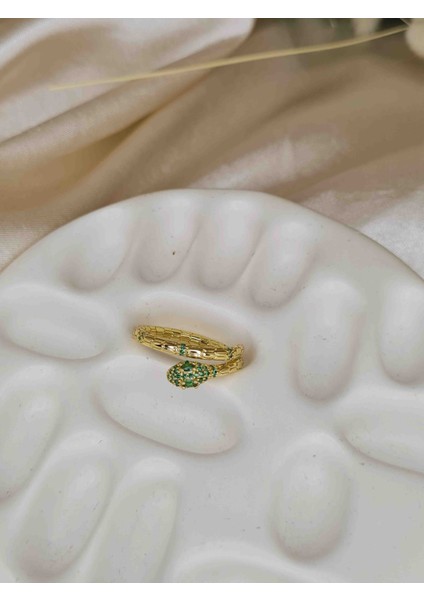 Yeşil Taşlı Sarma Tasarım Çelik Yüzük – Altın Kaplama Kadın Şık Takı fiyatları