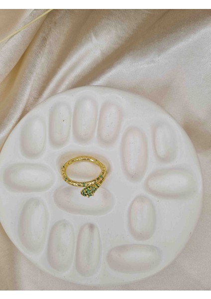 Yeşil Taşlı Sarma Tasarım Çelik Yüzük – Altın Kaplama Kadın Şık Takı fırsatları