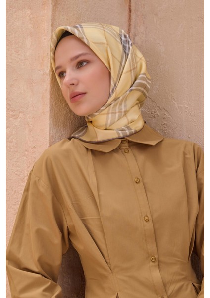 Tivil Saf İpek Eşarp 4122 - 32 Sarı Karışık Desen