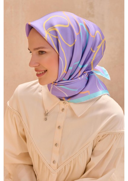 Tivil Saf İpek Eşarp 4113 - 82 Lila Karışık Desen