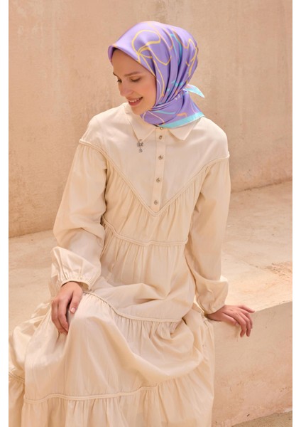 Tivil Saf İpek Eşarp 4113 - 82 Lila Karışık Desen fiyatları