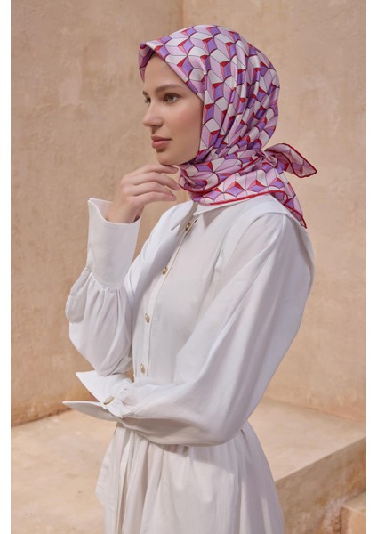 Tivil Saf İpek Eşarp 4112 - 53 Pembe Karışık Desen