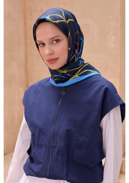 Tivil Saf İpek Eşarp 4113 - 80 Lacivert Karışık Desen
