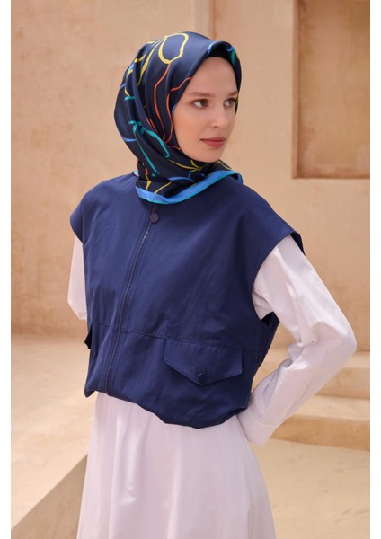 Tivil Saf İpek Eşarp 4113 - 80 Lacivert Karışık Desen fiyatları