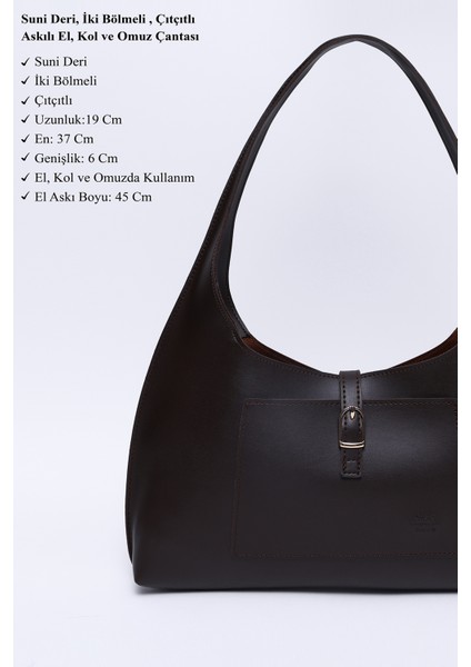 Kahve Rengi SHK142 Suni Deri Iki Bölmeli Çıtçıtlı El, Kol ve Omuz Çantası modelleri