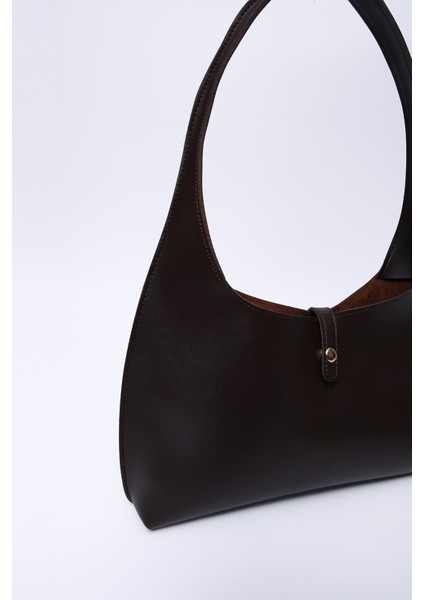 Kahve Rengi SHK142 Suni Deri Iki Bölmeli Çıtçıtlı El, Kol ve Omuz Çantası