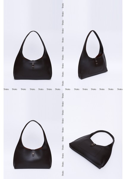 Kahve Rengi SHK142 Suni Deri Iki Bölmeli Çıtçıtlı El, Kol ve Omuz Çantası