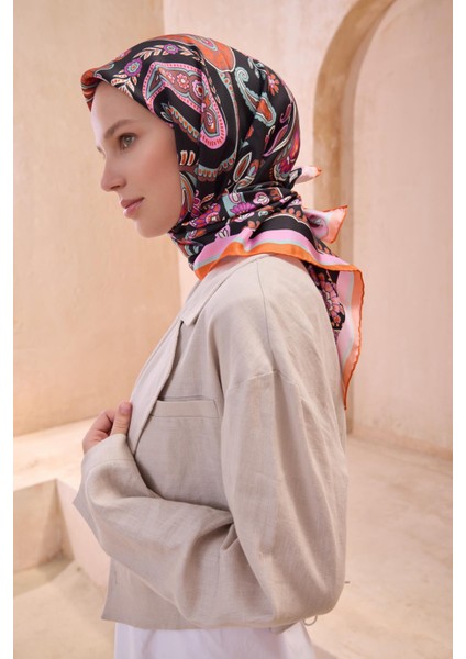 Tivil Saf İpek Eşarp 4111 - 38 Siyah Karışık Desen