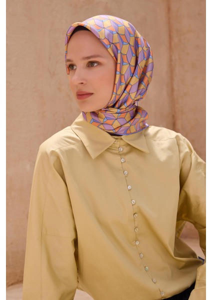 Tivil Saf İpek Eşarp 4112 - 06 Mor Karışık Desen