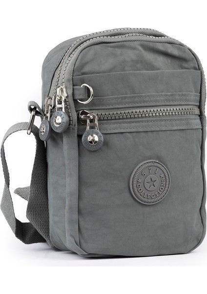 Küçük Boy 571 Krinkıl/klinkır Su Geçirmez Kumaş Çok Bölmeli Çapraz Omuz Telefon Çantası Gri 10A