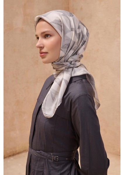 Tivil Saf İpek Eşarp 4123 - 60 Gri Karışık Desen