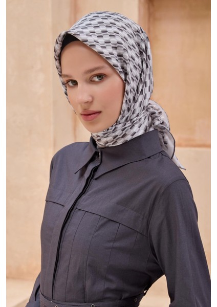 Tivil Saf İpek Eşarp 4124 - 02 Gri Karışık Desen