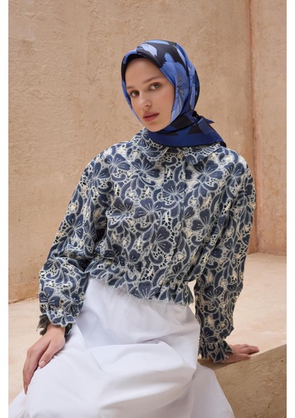 Tivil Saf İpek Eşarp 4100 - 32 Lacivert Karışık Desen fiyatları