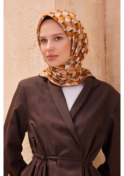 Tivil Saf İpek Eşarp 4112 - 36 Turuncu Karışık Desen