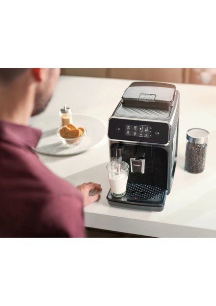 2200 Serisi Tam Otomatik Espresso Makinesi, Dokunmatik Ekran, Klasik Süt Köpürtücü, 2 Içecek, Mat Siyah, indirimleri