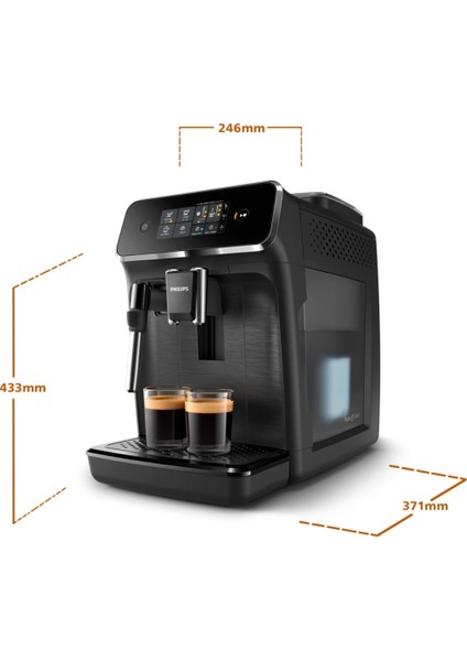 2200 Serisi Tam Otomatik Espresso Makinesi, Dokunmatik Ekran, Klasik Süt Köpürtücü, 2 Içecek, Mat Siyah,