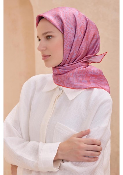 Tivil Saf İpek Eşarp 4110 - 59 Lila Karışık Desen