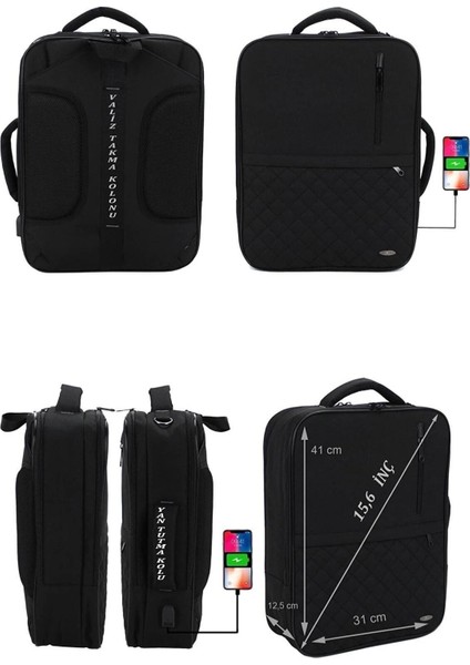 Case Clubsiyah 15.6 Inç Notebook-Leptop Sırt ve Omuz Çantası USB Çıkışlı Su Darbeye Dayanıklı Yüzey