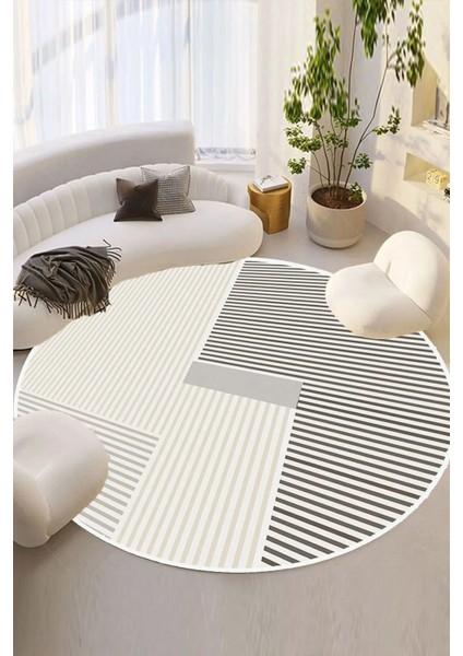 Dijital Kaymaz Yıkanabilir Çizgili Yuvarlak Salon Halısı Mutfak Halısı Koridor Halısı Balkon Halısı D4256
