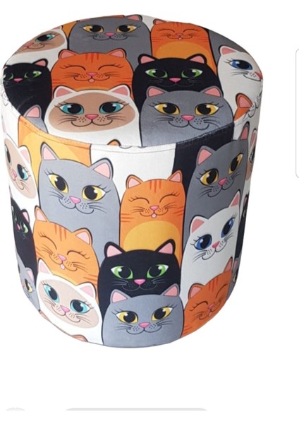 Resimli Desenli Puf Çap 38 cm Yükseklik 42 cm modelleri