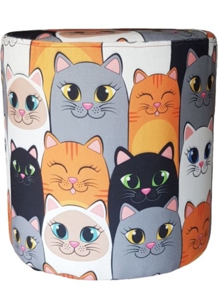 Resimli Desenli Puf Çap 38 cm Yükseklik 42 cm