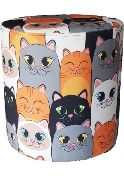 Resimli Desenli Puf Çap 38 cm Yükseklik 42 cm