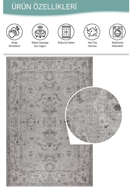 Relic Gri Vintage Dokulu Klasik Desenli Dokuma Tabanlı Şönil Halı Al 509 fırsatları
