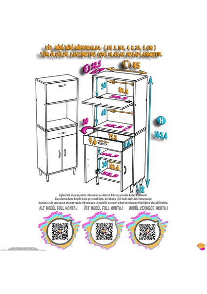 Vio (85X163,4X32.5 Cm) Çekmeceli, Kapaklı, Ekmeklikli. Mini/midi Mikrodalga Mutfak Dolabı fırsatları